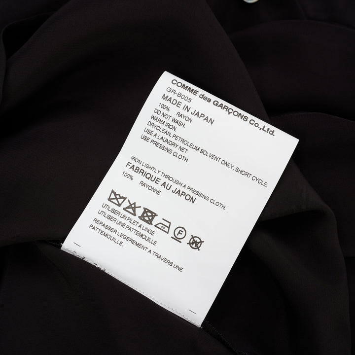 Comme des Garçons sheer black rayon georgette shirt with oversized layered cape collar, patch chest pocket and mother-of-pearl buttons - view 3