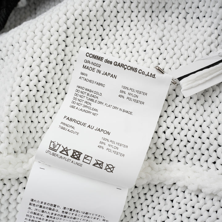 Comme des Garçons sheer black polyester lily yarn jersey cardigan with ribbed crew neck, button-front placket and long sleeves - view 4