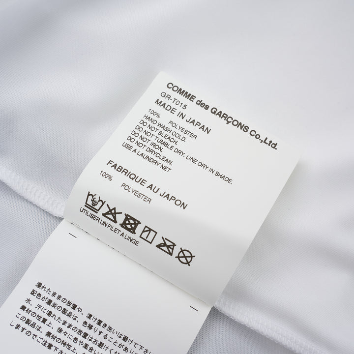 Comme des Garçons black sheer mesh long sleeve tee with white contrast trim at the crew neck and cuffs - view 3