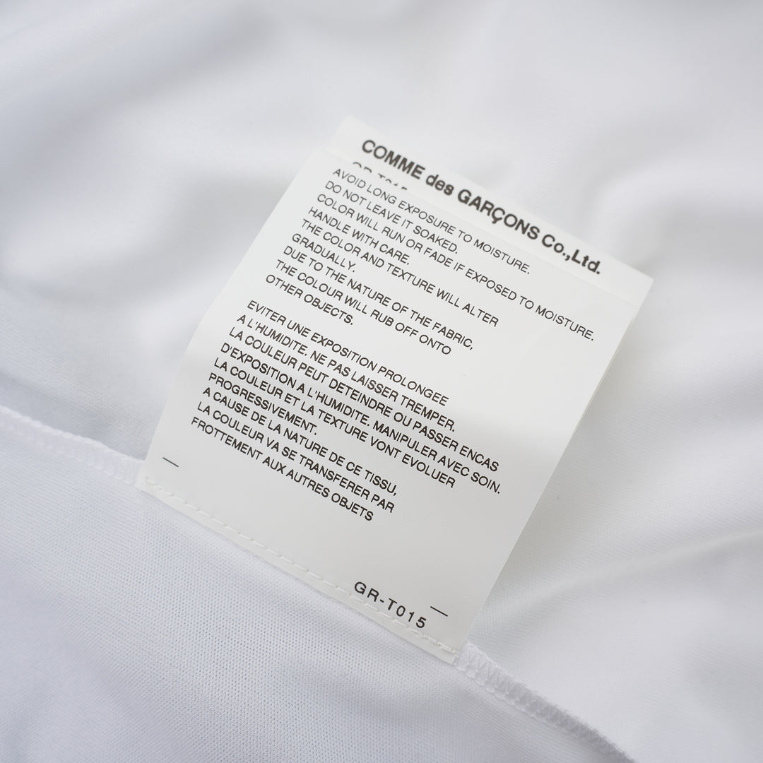 Comme des Garçons black sheer mesh long sleeve tee with white contrast trim at the crew neck and cuffs - view 4