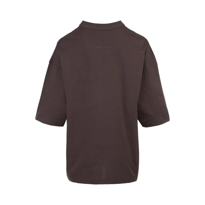 Comme des Garçons Homme Logo Tag Boxy Tee in dark brown with ribbed crewneck, dropped shoulders and wide short sleeves, shown flat from the front - view 2