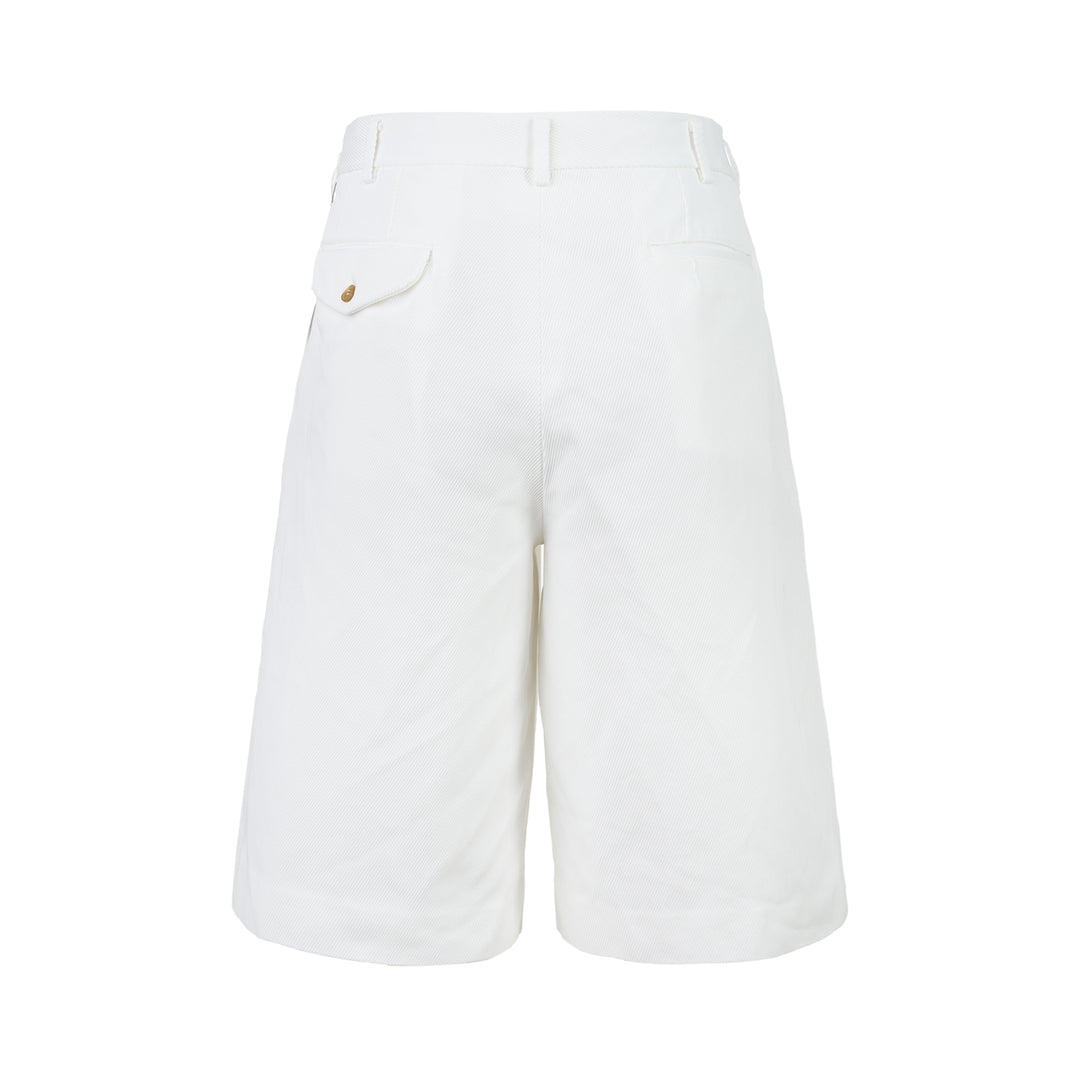 Comme des Garçons Homme Plus white crinkle shorts with deep front pleats and a wide knee-length leg - view 2