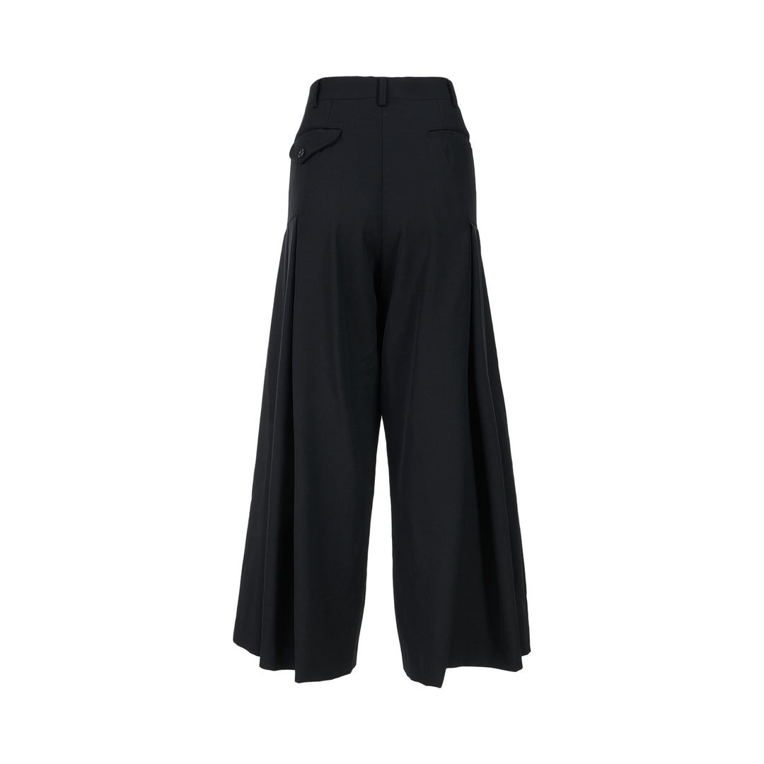 Black wool gabardine wide-leg pants with pleated skirt-like panels and high waist by Comme des Garçons Comme des Garçons - view 2