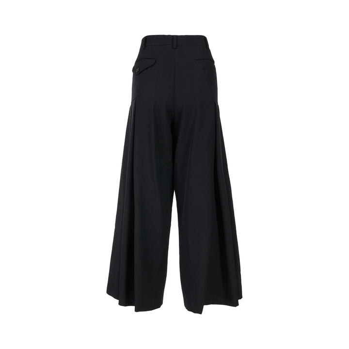 Black wool gabardine wide-leg pants with pleated skirt-like panels and high waist by Comme des Garçons Comme des Garçons - view 2