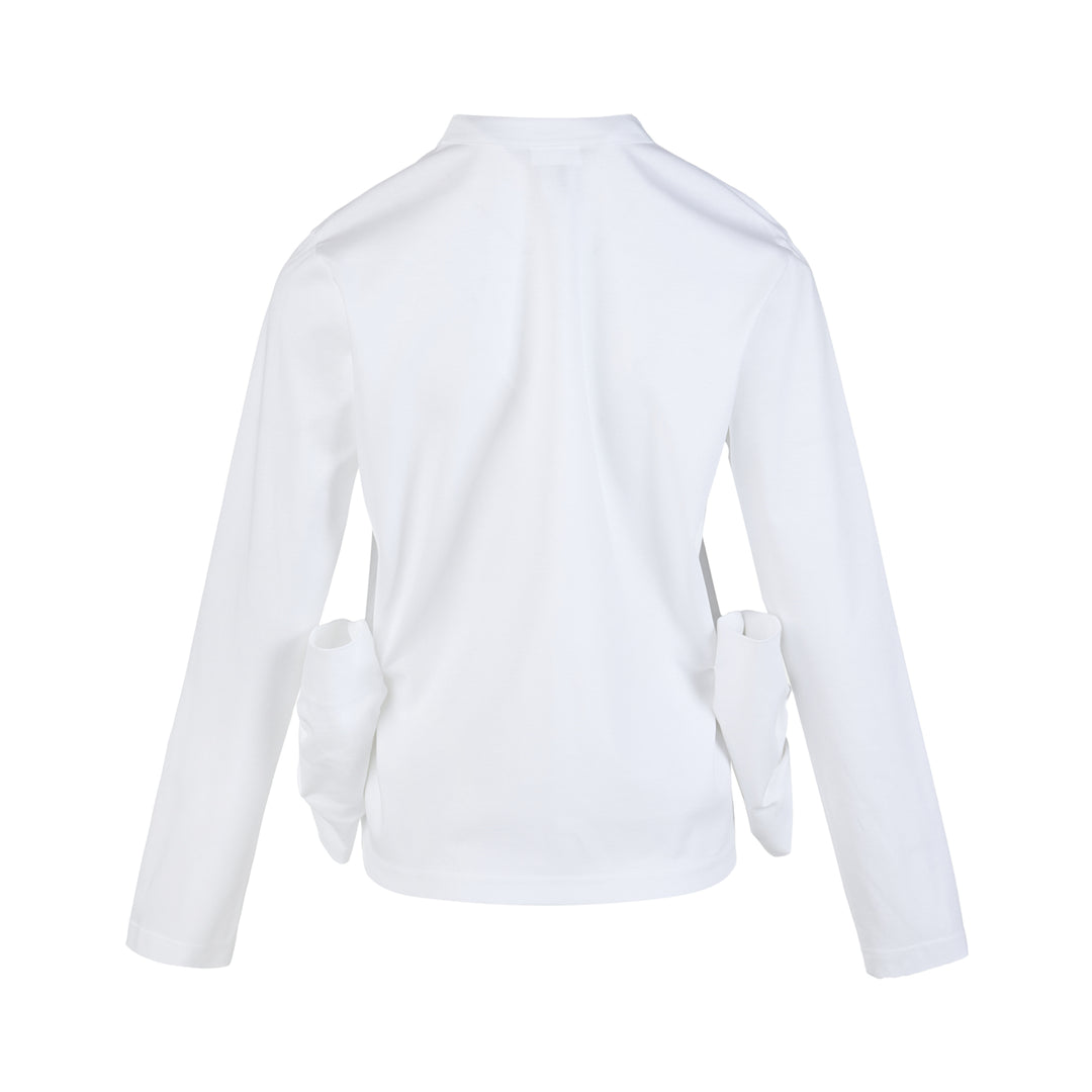 Noir Kei Ninomiya white long-sleeve cotton ponte top with oversized bow details at the hem - view 2
