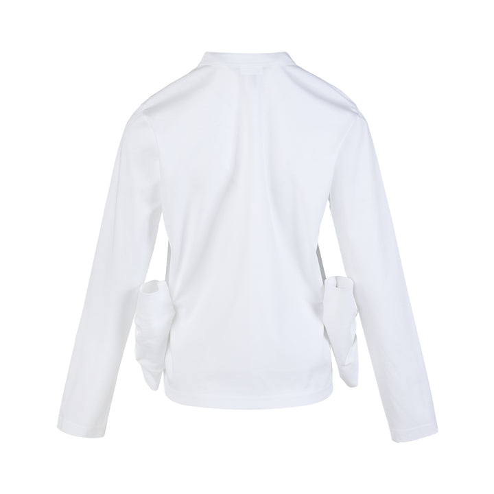 Noir Kei Ninomiya white long-sleeve cotton ponte top with oversized bow details at the hem - view 2