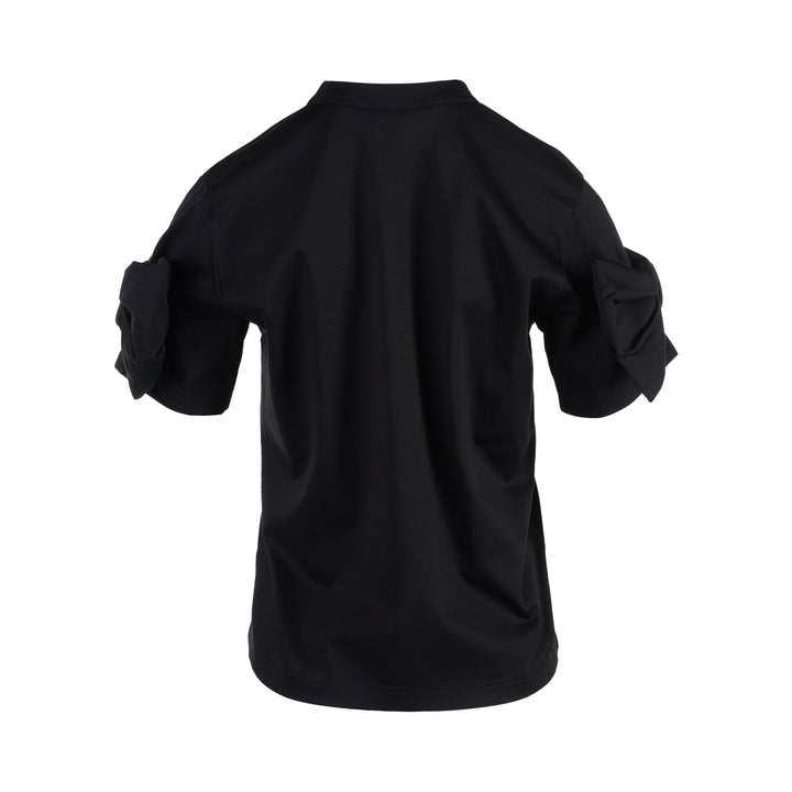 Noir Kei Ninomiya black cotton ponte tee with crew neck and twisted knot detailing on both short sleeves, shown from the front - view 2