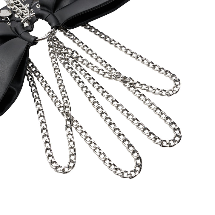 Noir Kei Ninomiya black synthetic leather vest with silver studs, grommets and cascading silver-tone curb chains - view 4