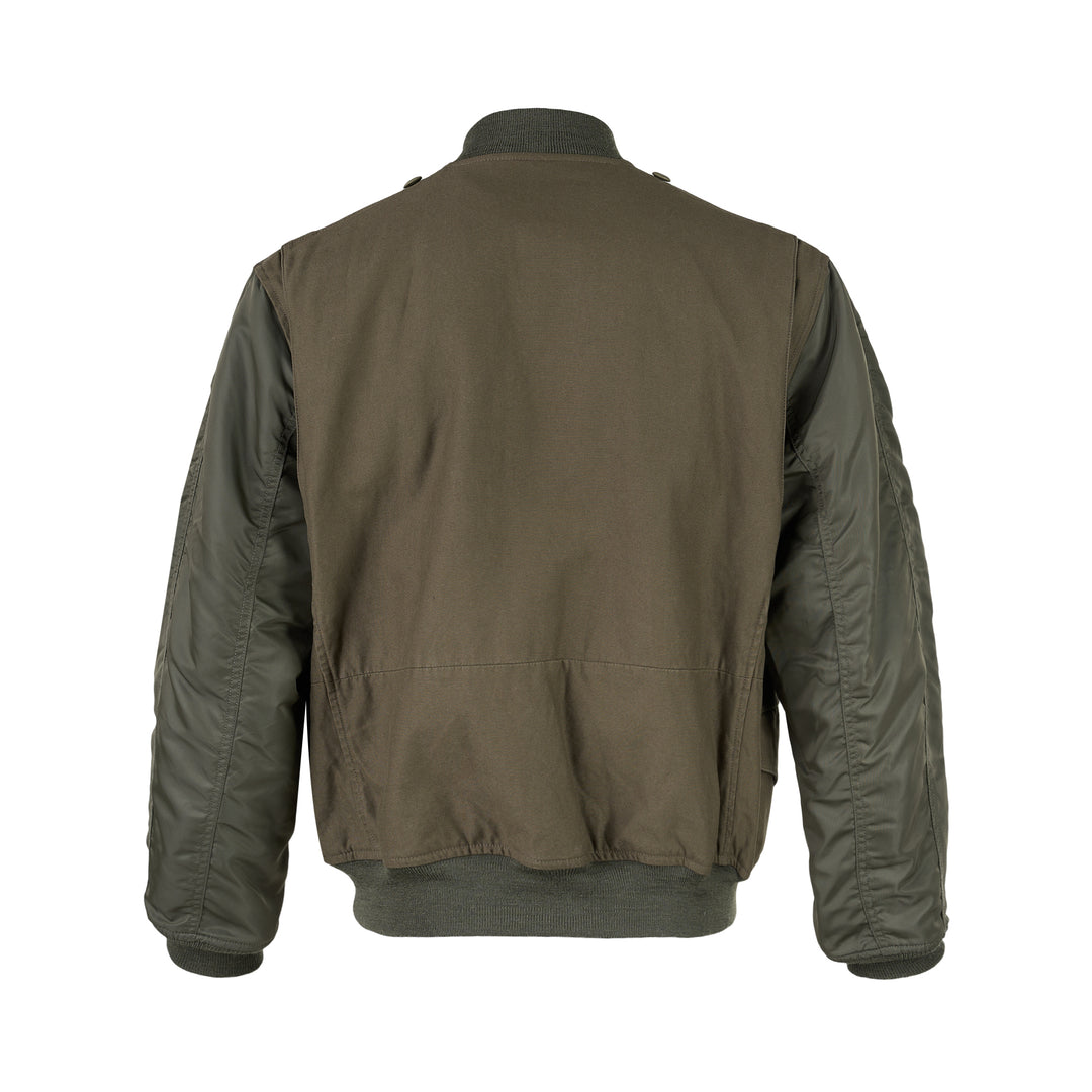 Junya Watanabe olive green nylon twill blouson with four flap pockets, ribbed trims, and a zip pocket on the sleeve - view 2