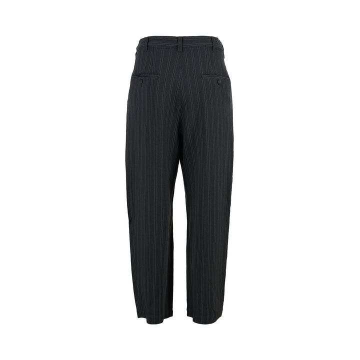 Junya Watanabe charcoal pinstripe wide-leg pants with front pleat and button closure, shown from the front - view 2