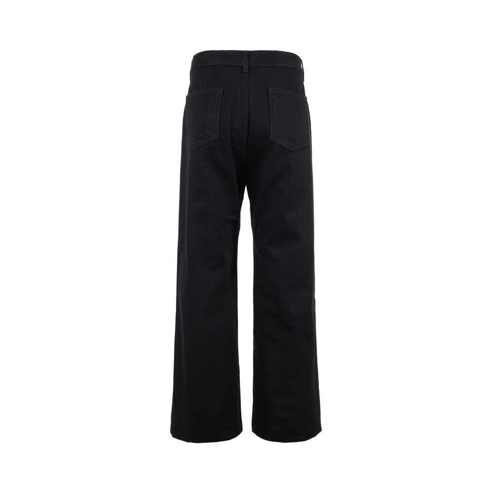 Rick Owens Geth Jeans in black denim with a wide-leg silhouette, shown from the front with button fly and five-pocket detailing - view 2