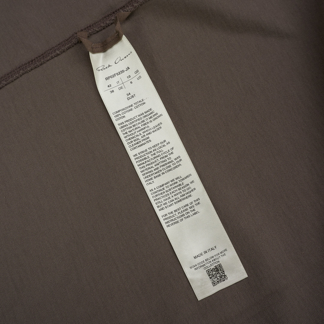 Rick Owens Cropped Level T-Shirt in muted taupe-grey with ribbed crew neck and short cap sleeves, front view - view 3