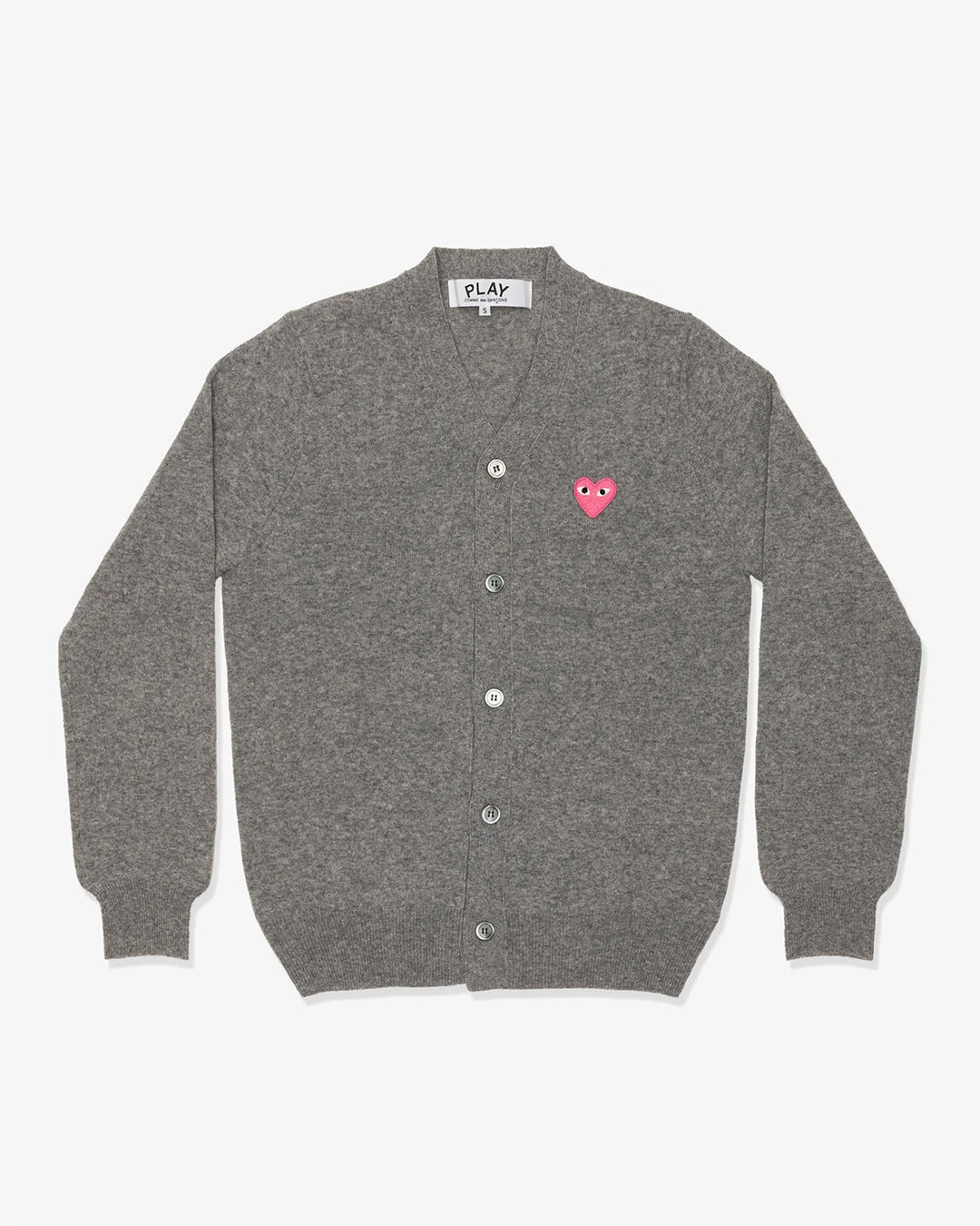 COMME des GARCONS PLAY V-Neck Cardigan with Pink Emblem