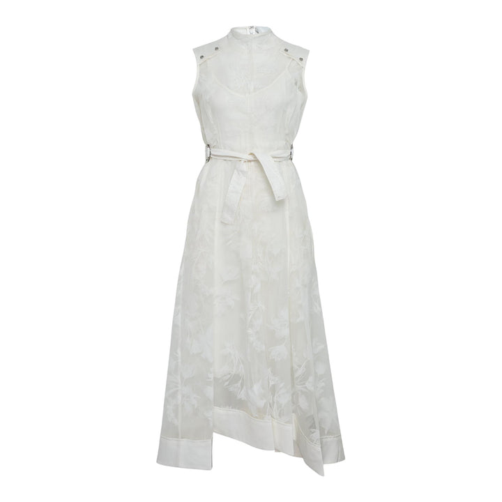 Club21 - 3.1 Phillip Lim - Flocked Organza Sleeveless Midi Dress - WOVEN DRESSES - White