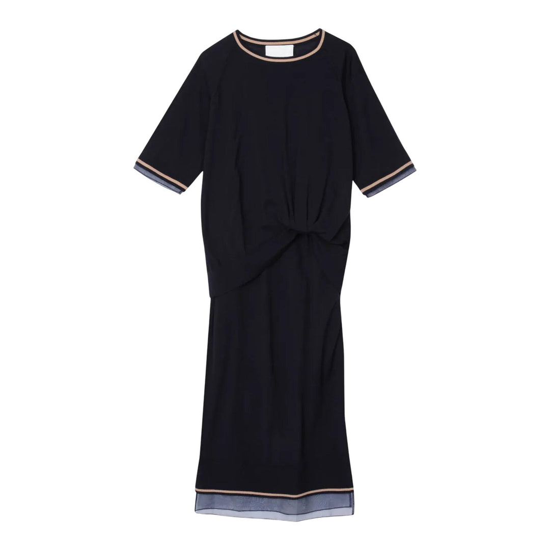 Club21 - 3.1 Phillip Lim - Short Sleeve Draped Knit Dress With Organza - KNIT DRESSES - Navy