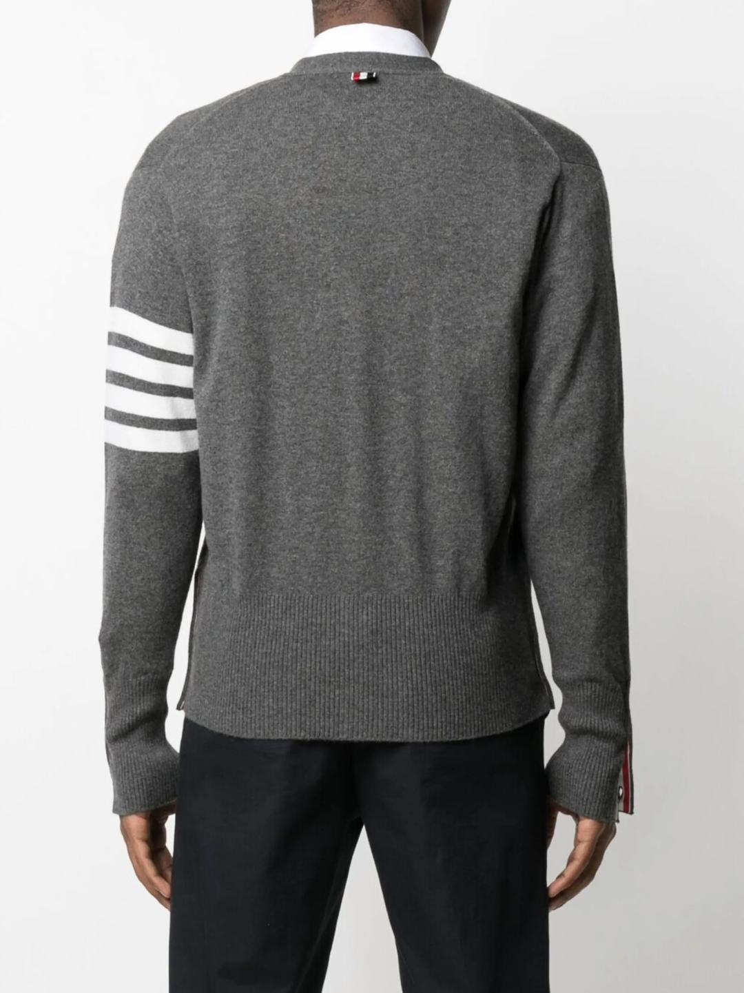 Classic V Neck Cardigan With White 4 Bar