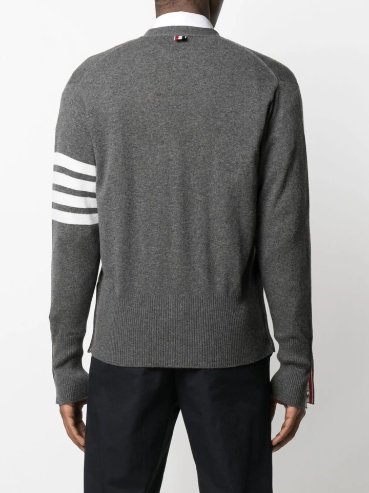 Classic V Neck Cardigan With White 4 Bar