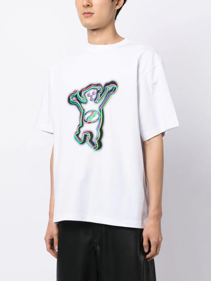 White Colorful Teddy Print T-Shirt