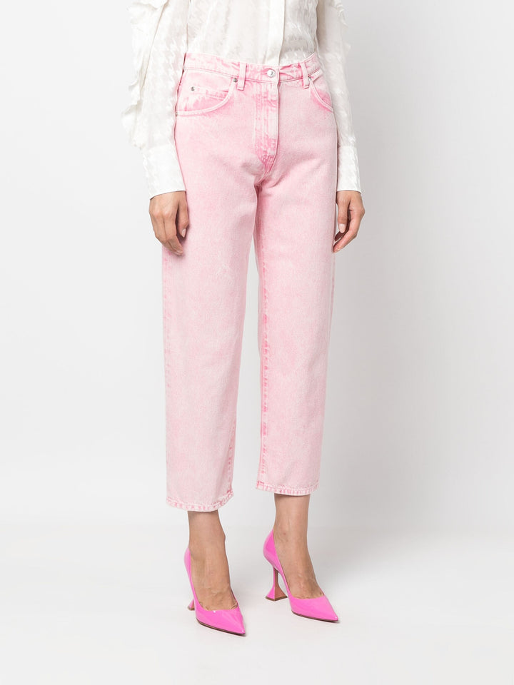 Pink Straight Cropped Jeans