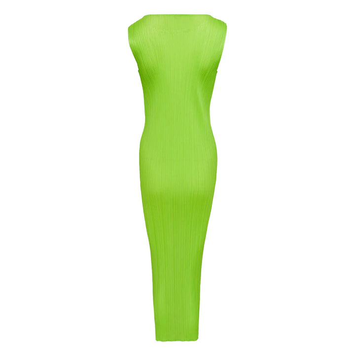 Pleats Please Issey Miyake Colorful Basics 3 sleeveless pleated maxi dress in lime green