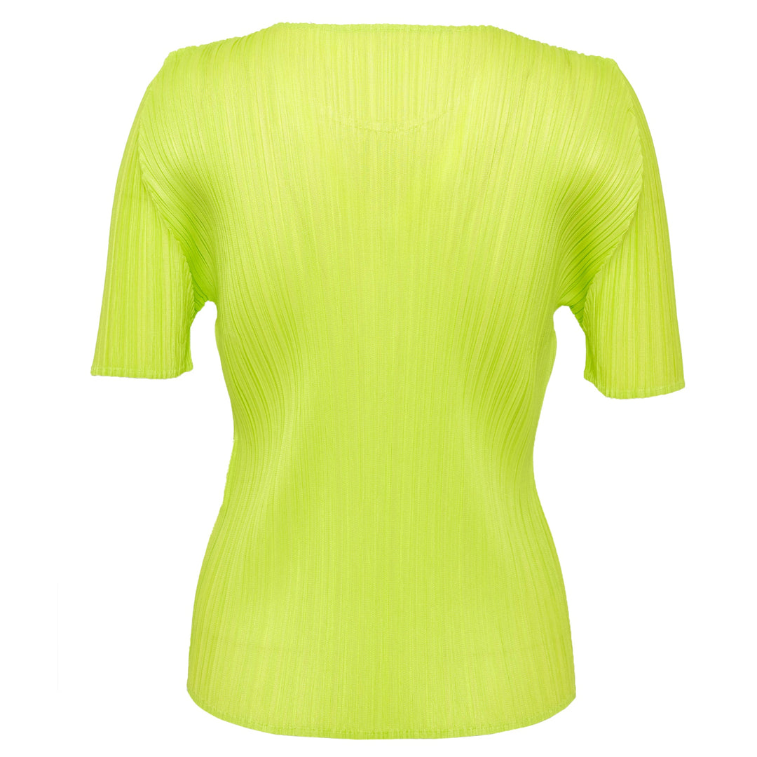 Pleats Please Issey Miyake Colorful Basics micro-pleated short-sleeve crew neck top in neon lime yellow