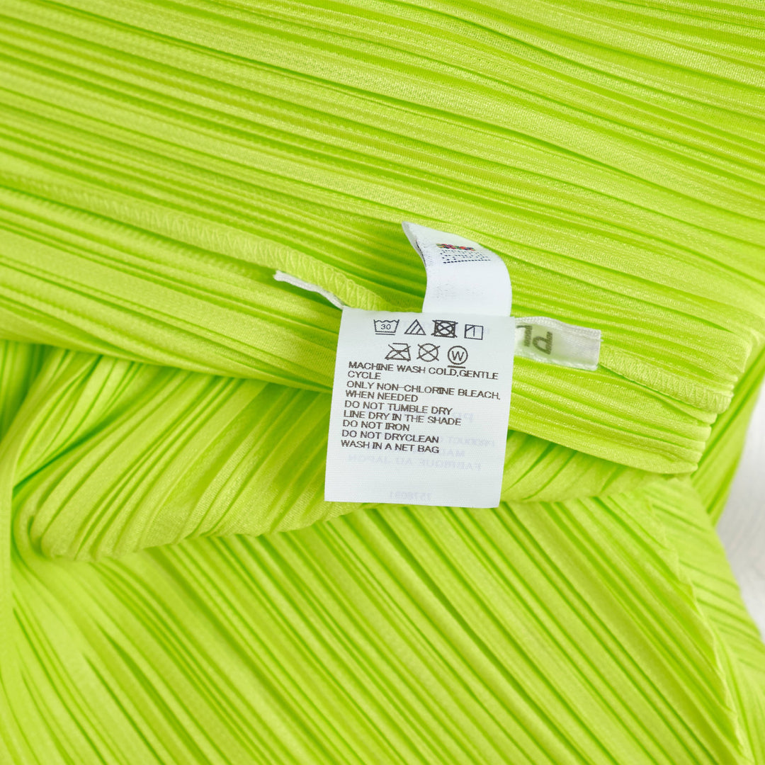 Pleats Please Issey Miyake Colorful Basics micro-pleated short-sleeve crew neck top in neon lime yellow