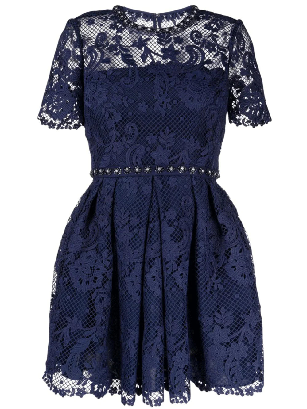 Navy Lace Embellished Mini Dress