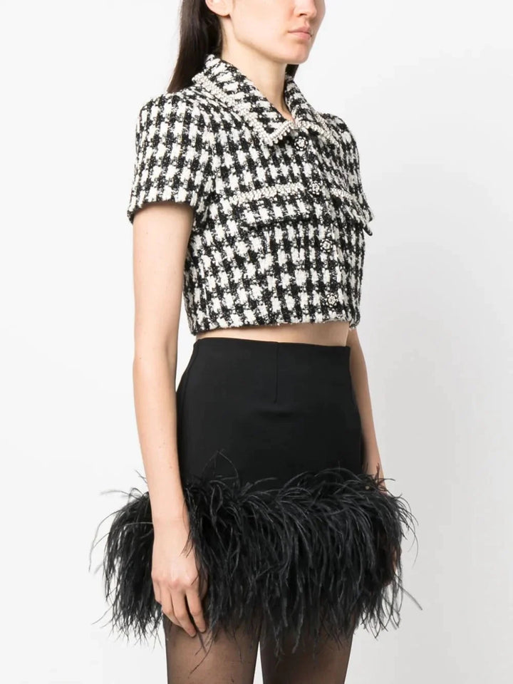 Black Check Boucle Crop Top