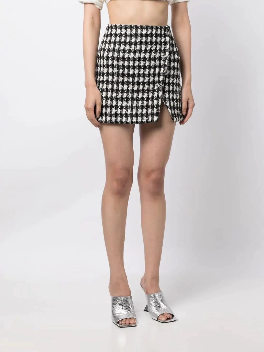 Black Check Boucle Mini Skirt