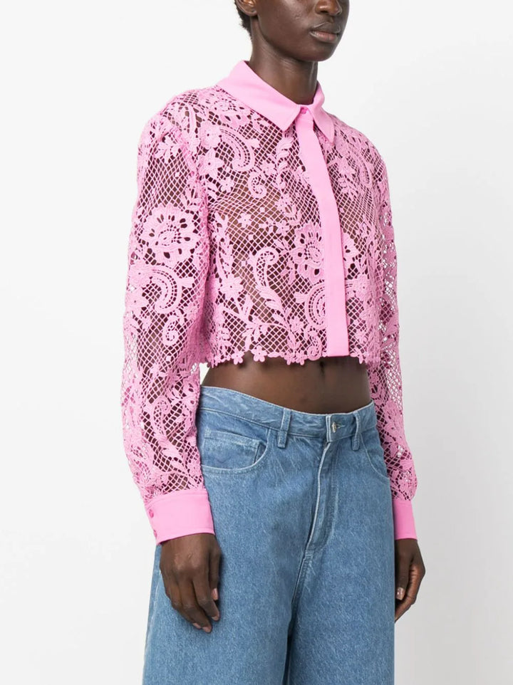 Pink Lace Cropped Shirt