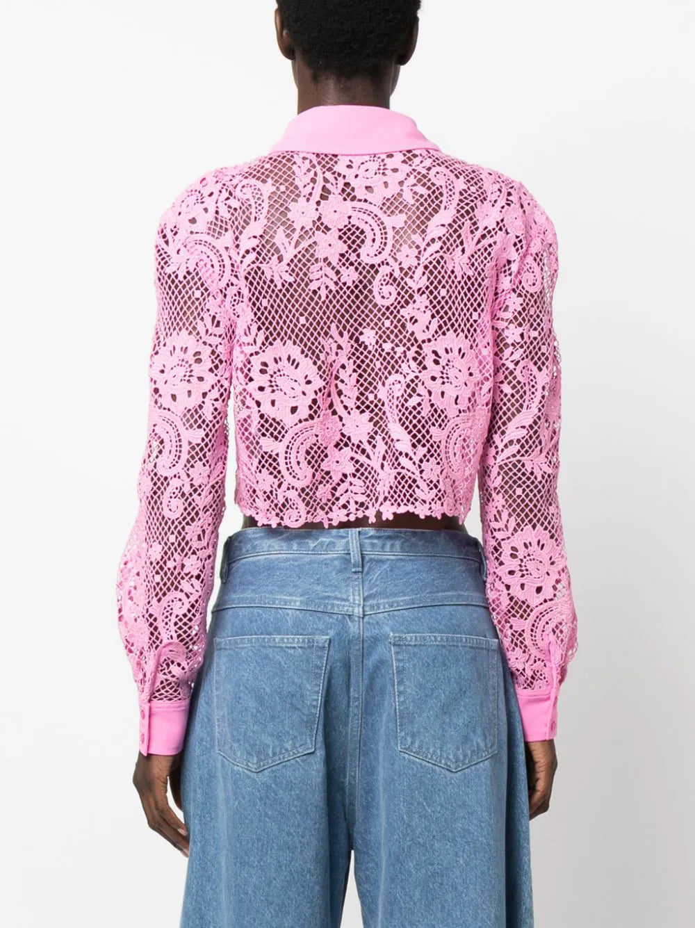 Pink Lace Cropped Shirt