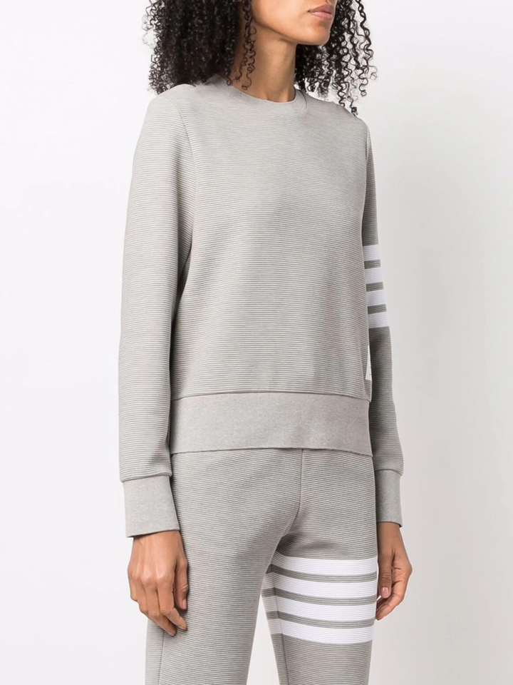 Light Grey Ottoman Rib 4-Bar Crew Neck Sweatshirt