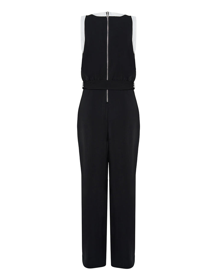 Drapey Crepe V-Neck Belted Jumpsuit