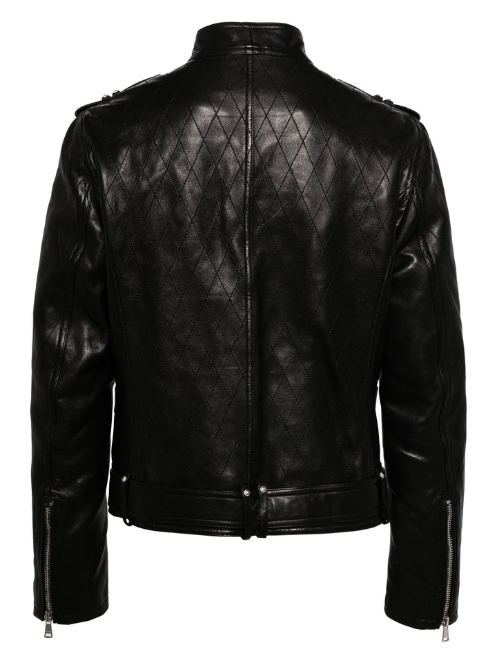 Quilted Lamb Leather V Neck Jacket