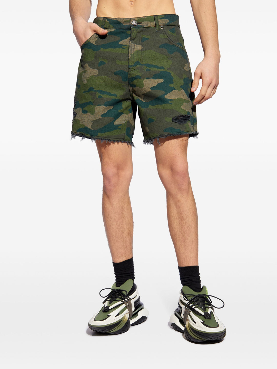 Camouflage Print Denim Shorts