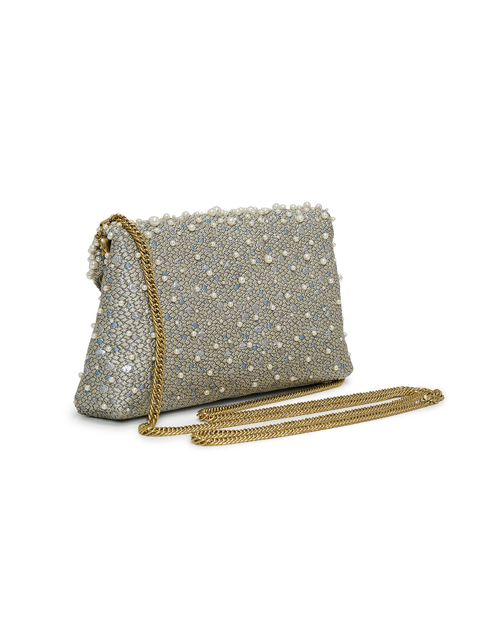 Hand Embroidered Pearls Clutch