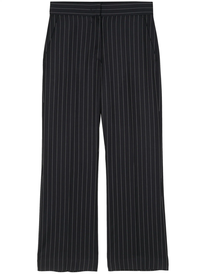 Navy Stripes Cropped Straight Pants
