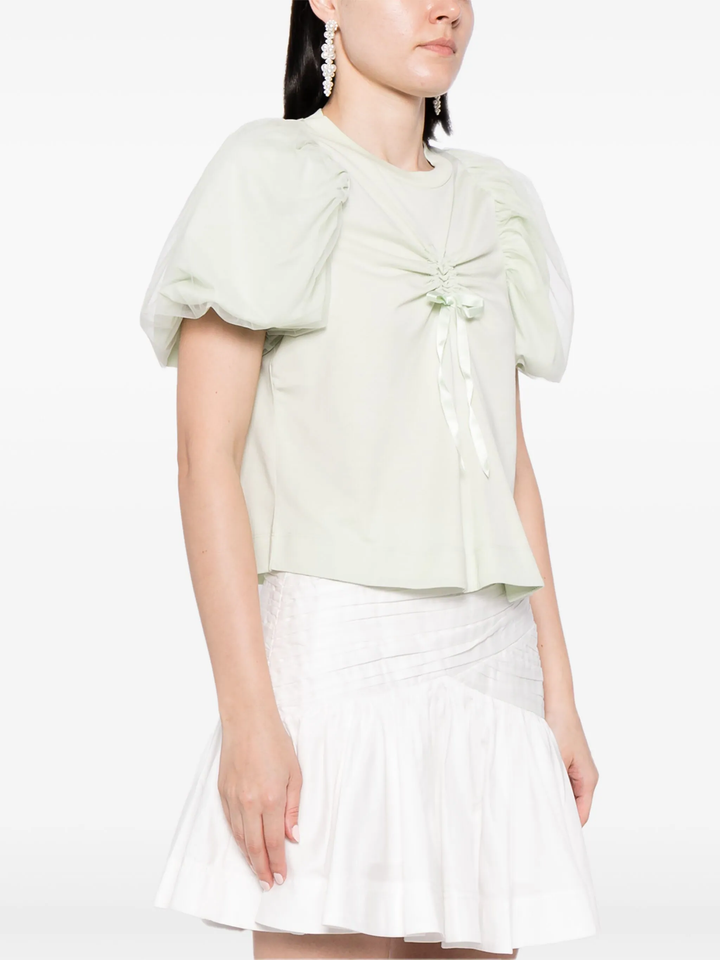 Cropped Ruched Bow T-Shirt