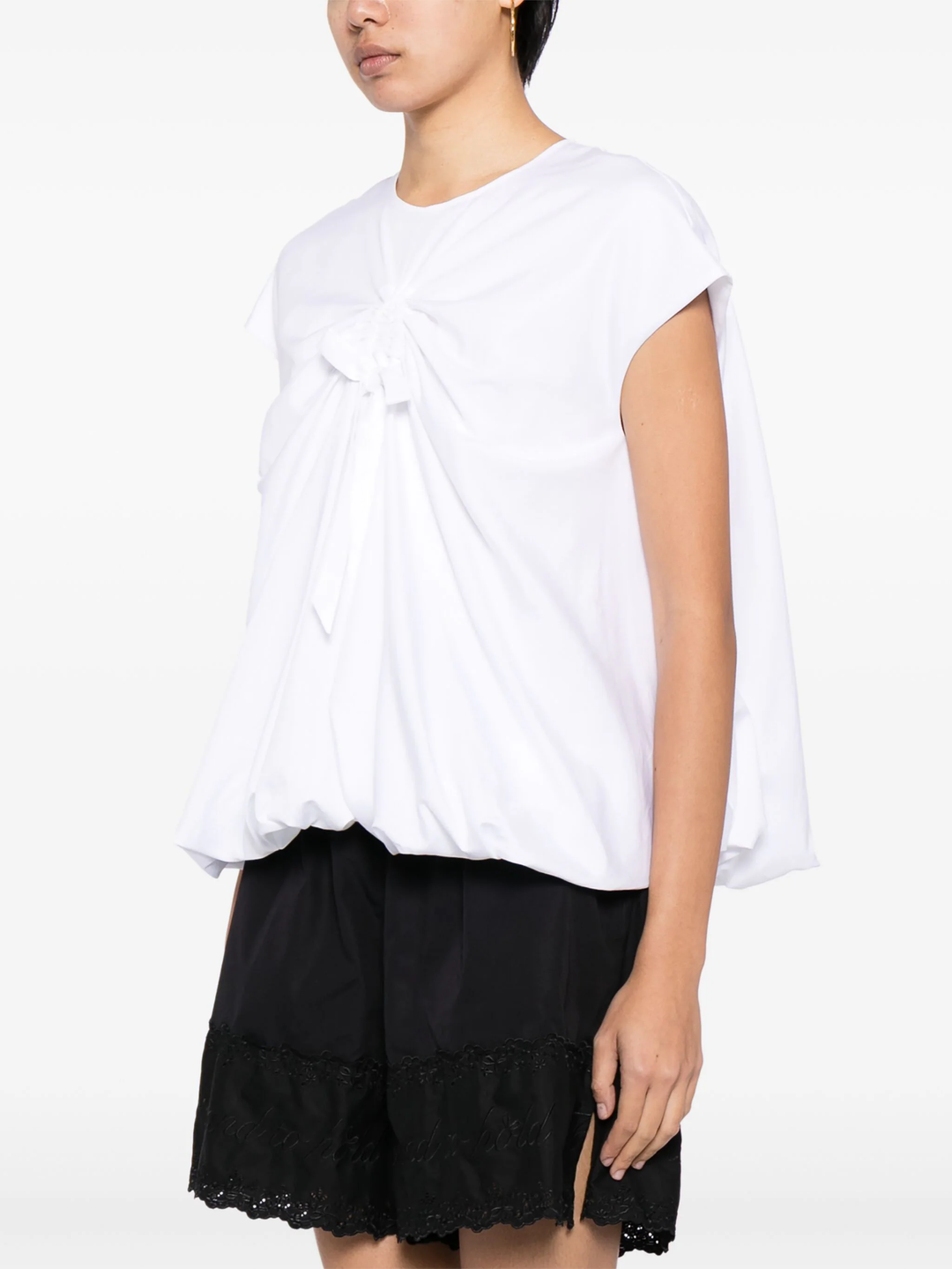 Cap Sleeve Ruched Bow Top