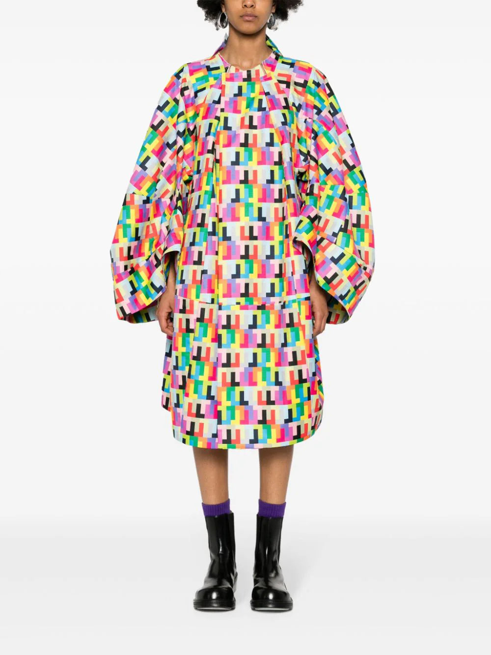 Wide-Sleeve Pattern Print Coat