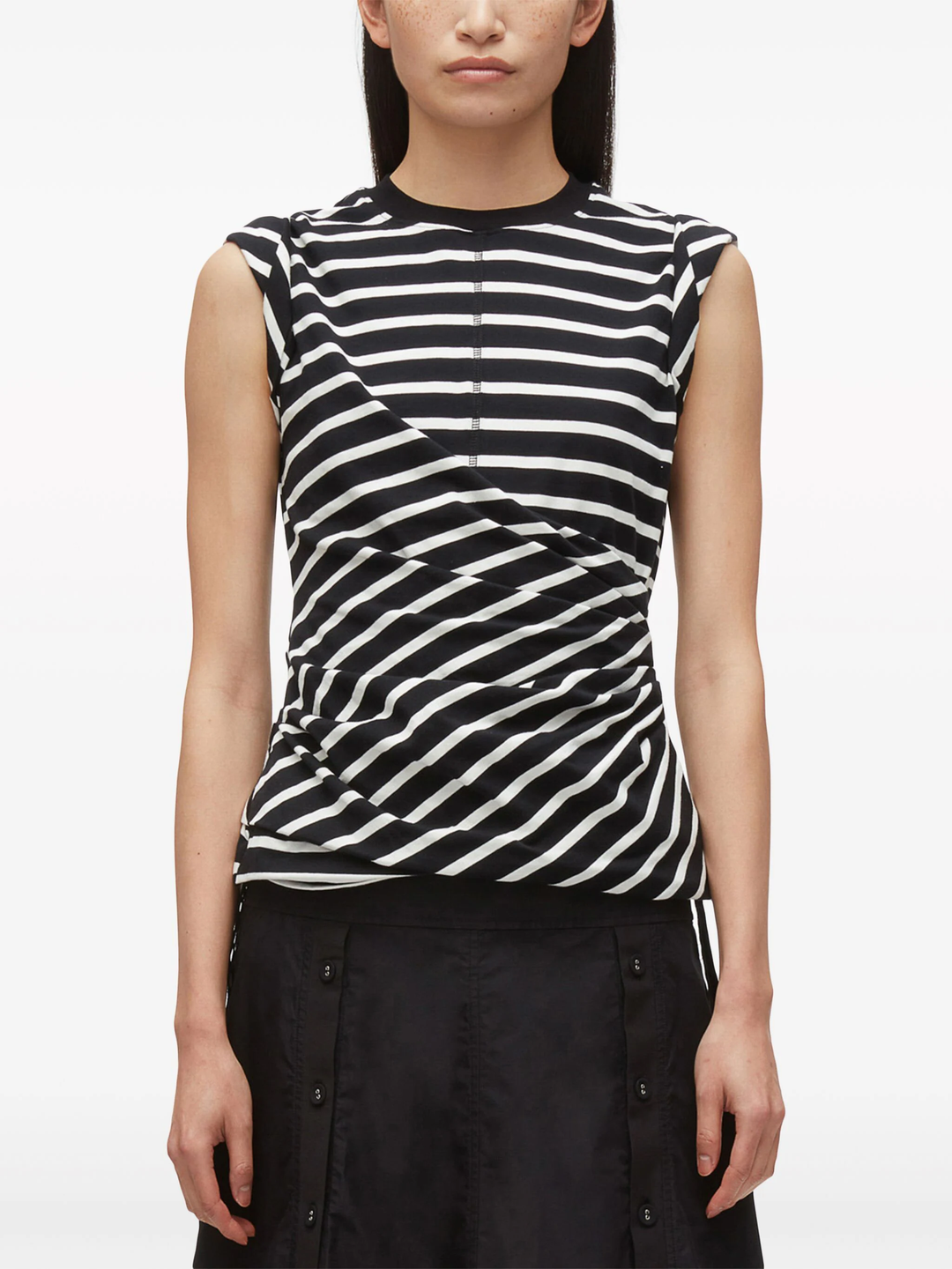 Striped Rolled Sleeve Draped Jersey Top