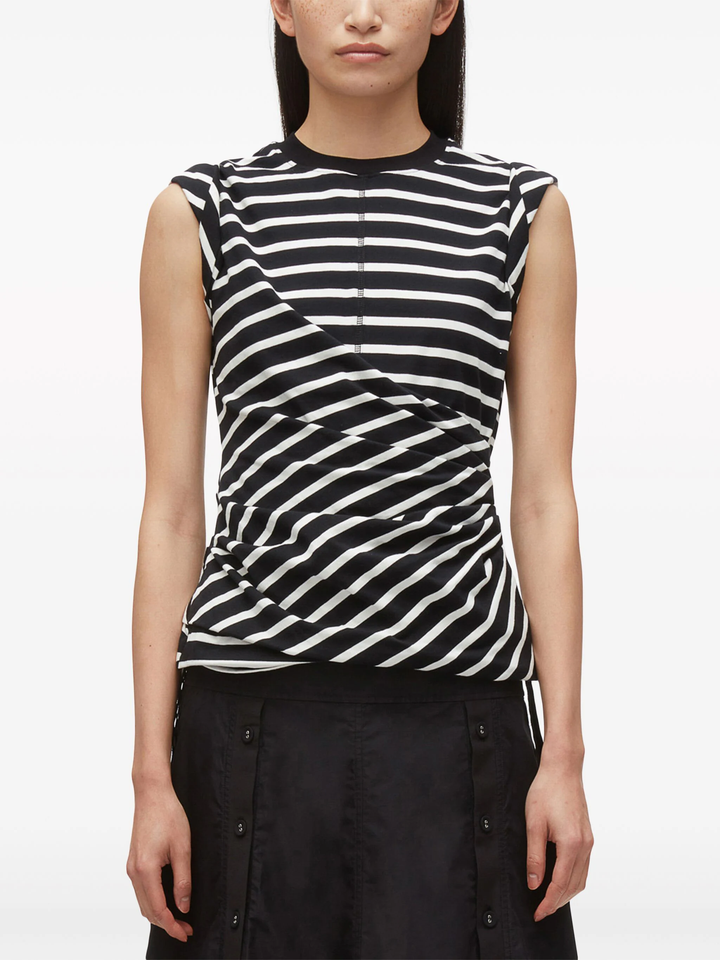 Striped Rolled Sleeve Draped Jersey Top