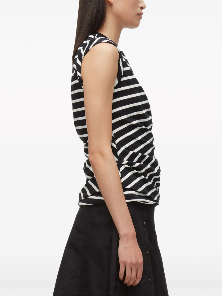 Striped Rolled Sleeve Draped Jersey Top