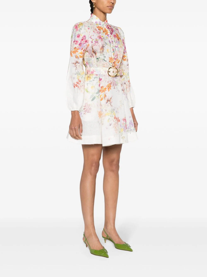 natura buttoned mini dress NWT $895 Zimmermann Natura Buttoned Mini Linen Dress Kaleidoscope Garden AU3 L