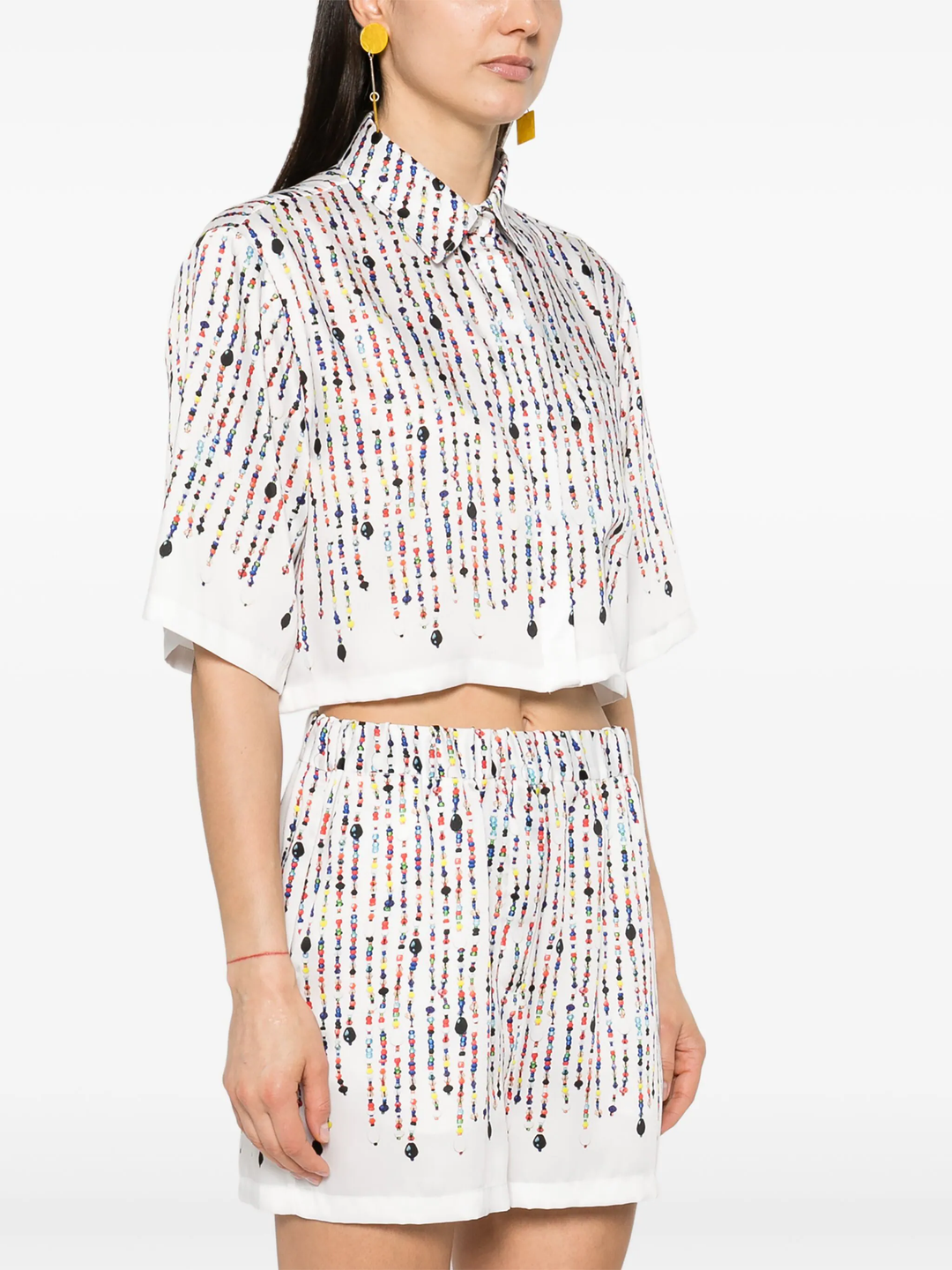 Colourful Beads Print Cropped Shirt