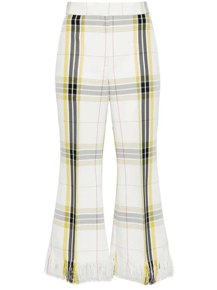 White Yellow Checkered Cropped Pants