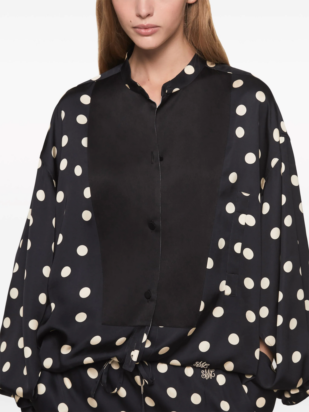 Polka Dots Print Plastron Shirt