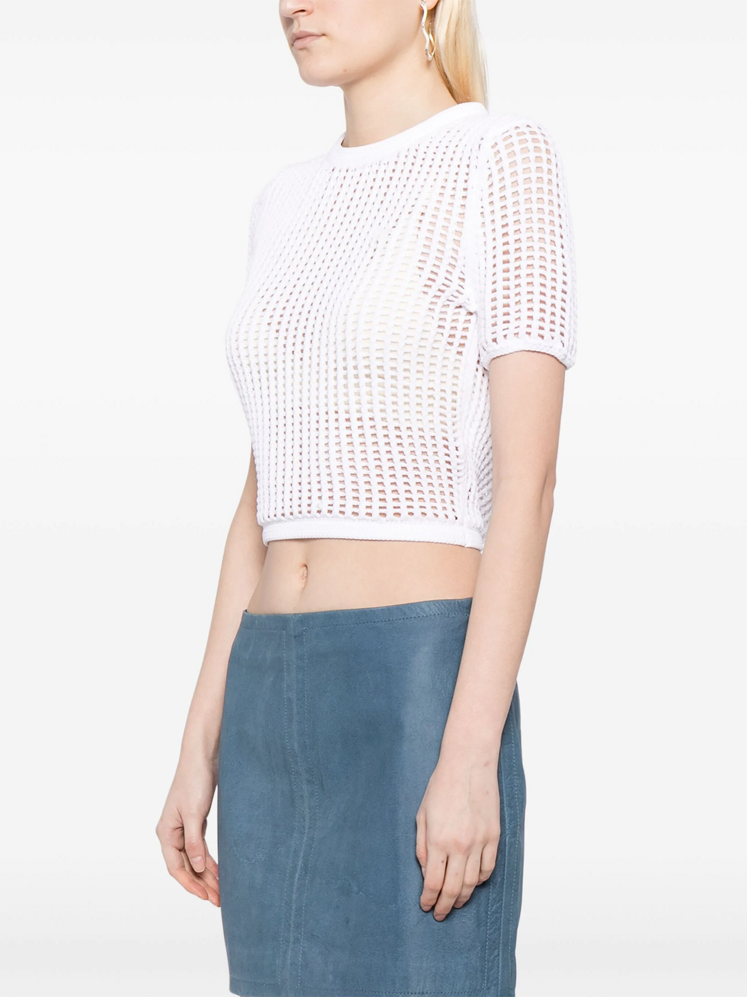 Crochet Cropped Crewneck Tee With Logo