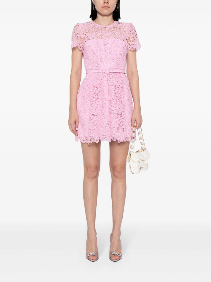 Pink Guipure Lace Mini Dress