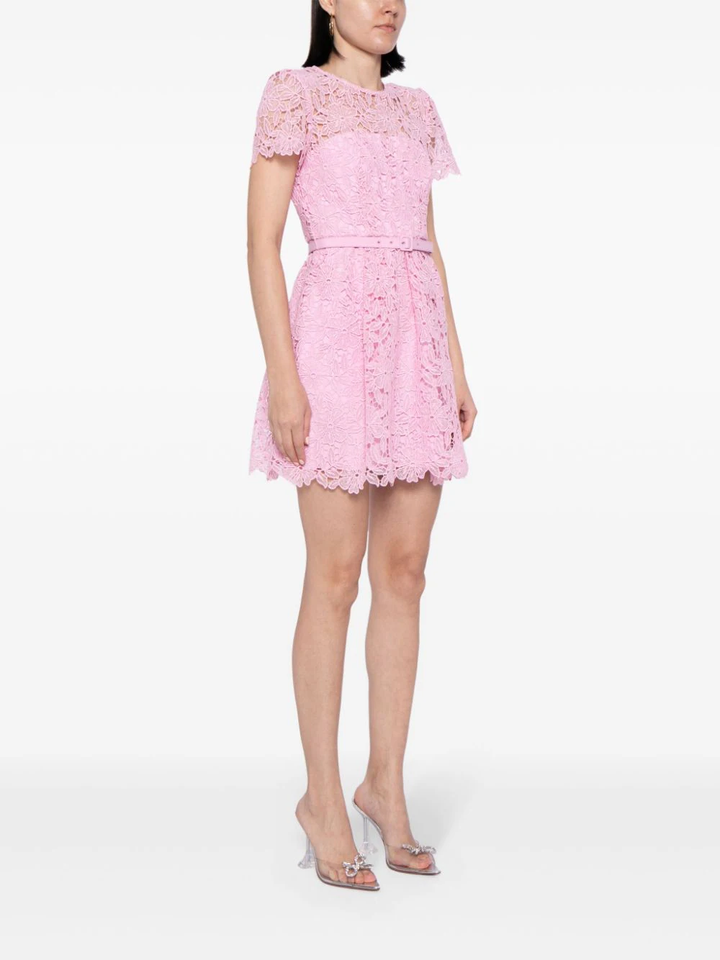 Pink Guipure Lace Mini Dress